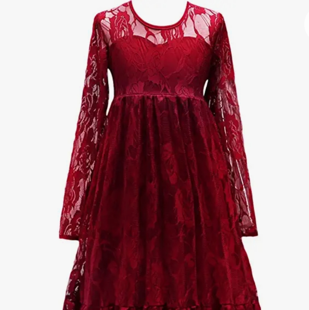 NWT***Girl's Burgundy Lace Long Dress